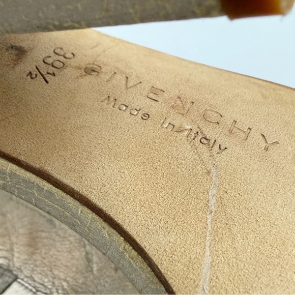 GIVENCHY METALLIC SILVER CRACKED LEATHER OPEN TOE CHUNKY HEELS - Picture 11 of 11